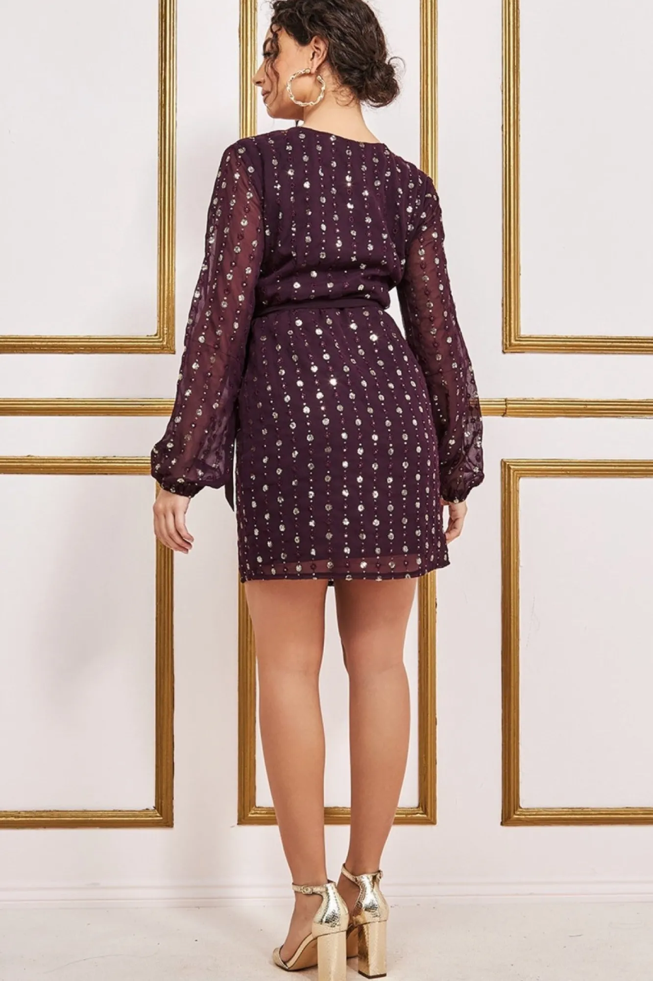 Mini Dresses^* Wrap Over Sequin Mini Wine