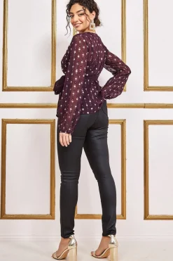 Blouses^* Wrap Sequin Top With Cami Wine