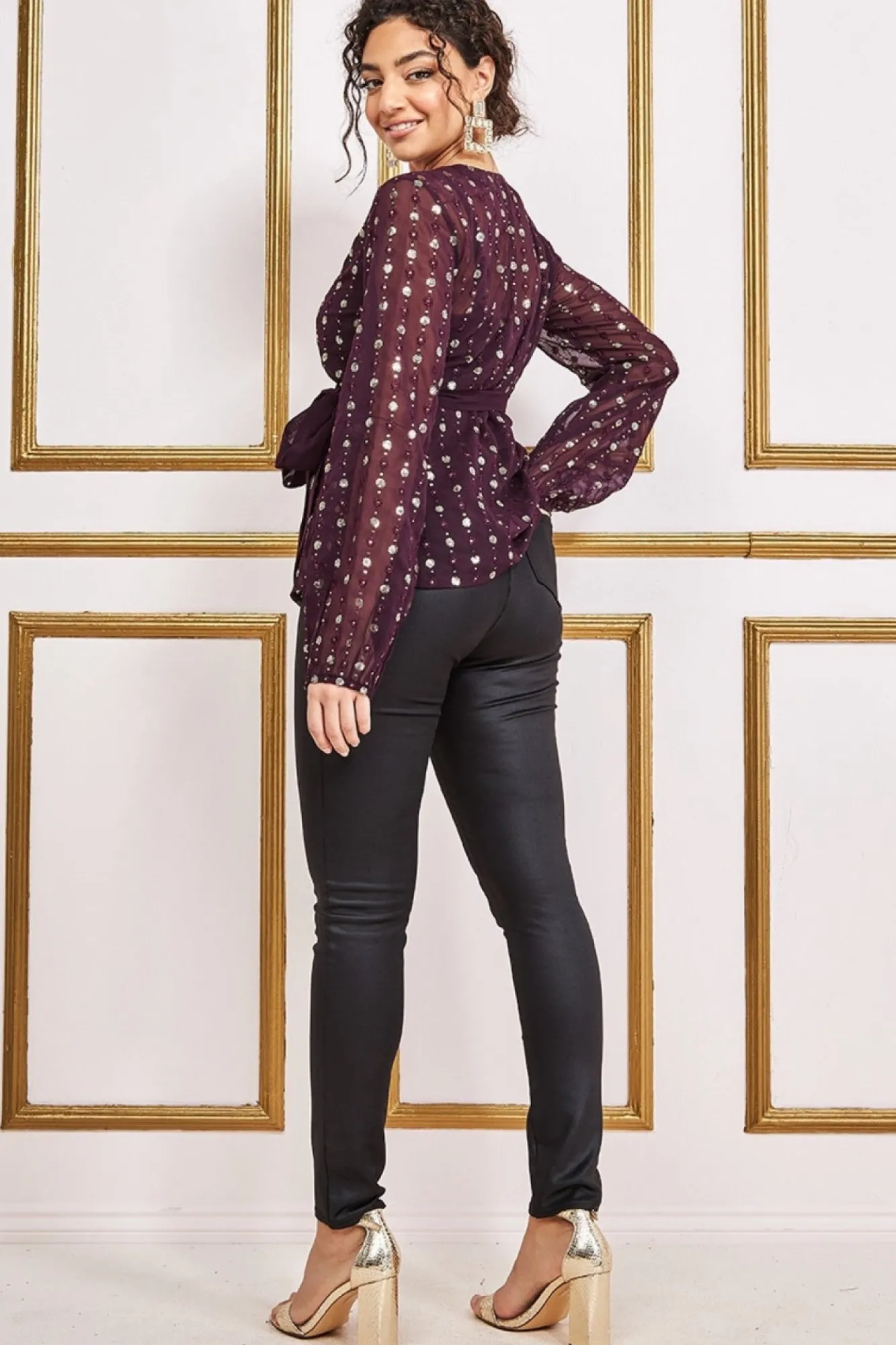 Blouses^* Wrap Sequin Top With Cami Wine