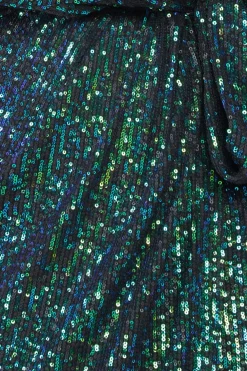 Midi Dresses^* Wrap Style Sequin Midi Dress Emerald