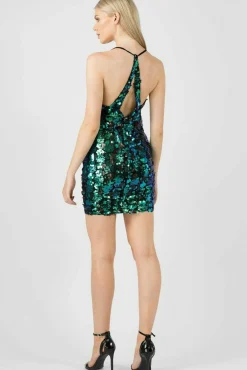 Mini Dresses^Aftershock London Mesh Sequin Wrap Dress Green