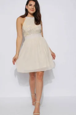 Mini Dresses^Aftershock London Sequin Bodice Skater Dress Cream