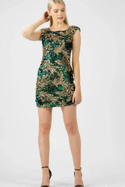 Mini Dresses^Aftershock London Sequin Leaf Bodycon Dress Green