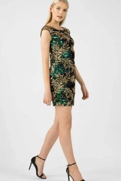 Mini Dresses^Aftershock London Sequin Leaf Bodycon Dress Green