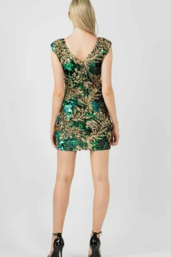 Mini Dresses^Aftershock London Sequin Leaf Bodycon Dress Green
