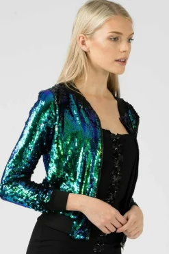 Outerwear^Aftershock London Sequin Bomber Jacket Green