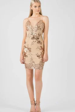 Mini Dresses^Aftershock London Sequin Mesh Cami Dress Gold