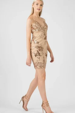 Mini Dresses^Aftershock London Sequin Mesh Cami Dress Gold