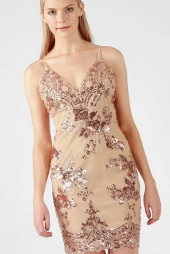 Mini Dresses^Aftershock London Sequin Mesh Cami Dress Gold