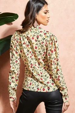 Blouses^City Goddess Floral Print Shirt Beige