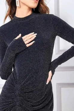 Mini Dresses^City Goddess High Neck Drawstring Mini Dress Navy