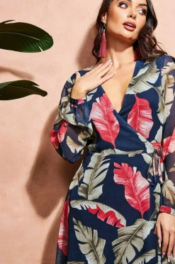 Midi Dresses^City Goddess Printed Wrap Midi Dress Navy