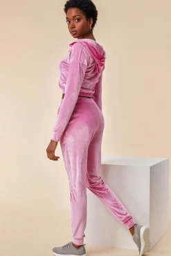 Loungewear & Sleepwear^Cosmochic Cuffed Ankle Velour Tracksuit Pink