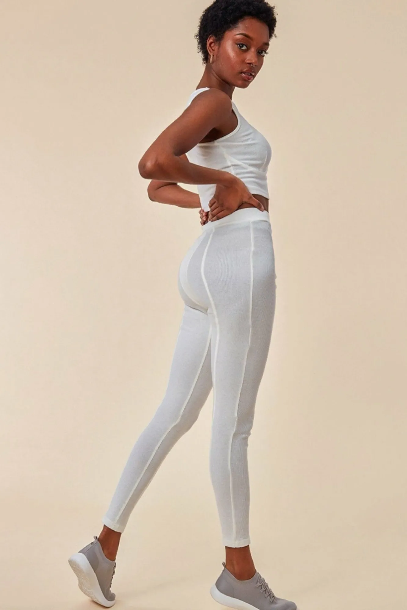 Loungewear & Sleepwear^Cosmochic High Neck Crop Top With Leggings Set White