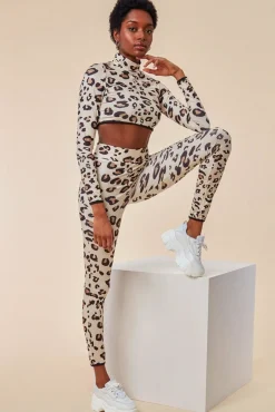 Loungewear & Sleepwear^Cosmochic Leopard Print Crop Top&Legging Lounge Set - Brown Brownleopard