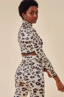 Loungewear & Sleepwear^Cosmochic Leopard Print Crop Top&Legging Lounge Set - Brown Brownleopard