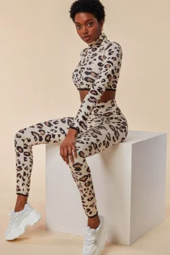 Loungewear & Sleepwear^Cosmochic Leopard Print Crop Top&Legging Lounge Set - Brown Brownleopard