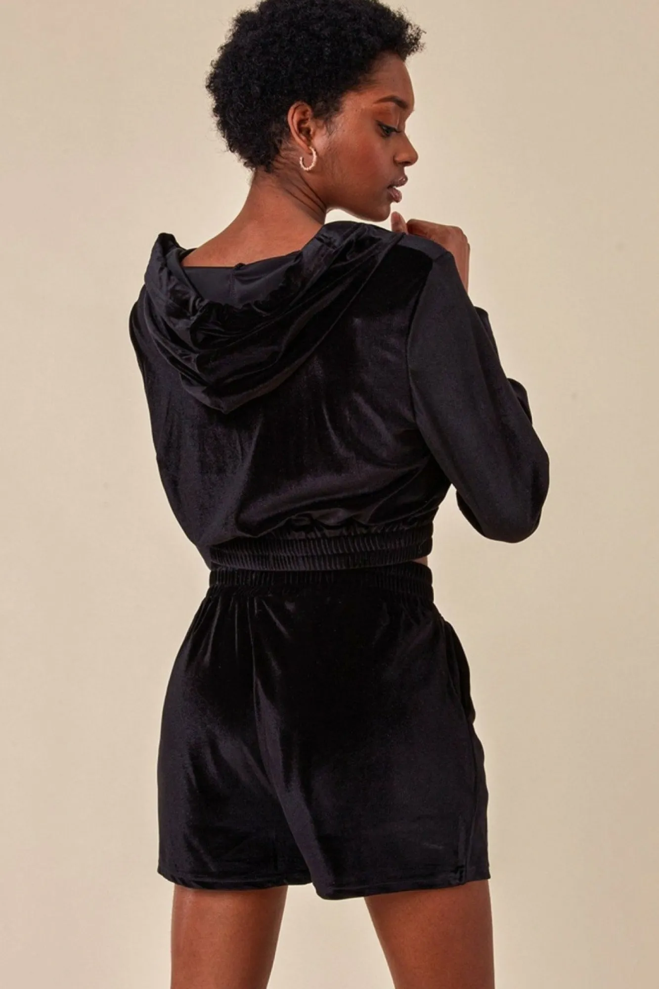 Loungewear & Sleepwear^Cosmochic Velour Hoodie & Short Set Black