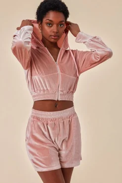 Loungewear & Sleepwear^Cosmochic Velour Hoodie & Short Set Pink