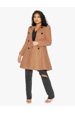 Outerwear^De La Creme Fashions Double Breast Velvet Trim Skater Coat