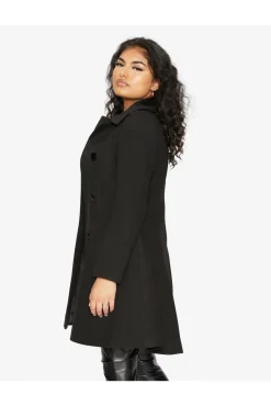 Outerwear^De La Creme Fashions Double Breast Velvet Trim Skater Coat
