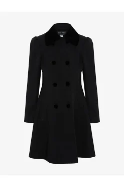 Outerwear^De La Creme Fashions Double Breast Velvet Trim Skater Coat