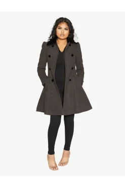 Outerwear^De La Creme Fashions Double Breast Velvet Trim Skater Coat