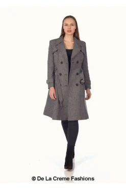 Outerwear^De La Creme Fashions Herringbone Tweed Blend Trench Coat Grey