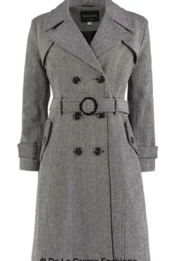 Outerwear^De La Creme Fashions Herringbone Tweed Blend Trench Coat Grey
