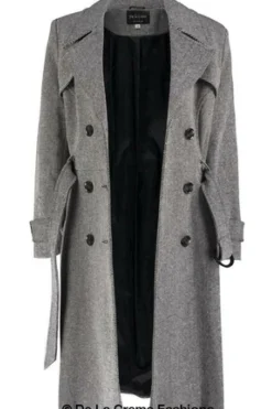 Outerwear^De La Creme Fashions Herringbone Tweed Blend Trench Coat Grey
