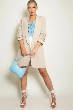 Outerwear^De La Creme Fashions Long Ruched Sleeve Open Blazer