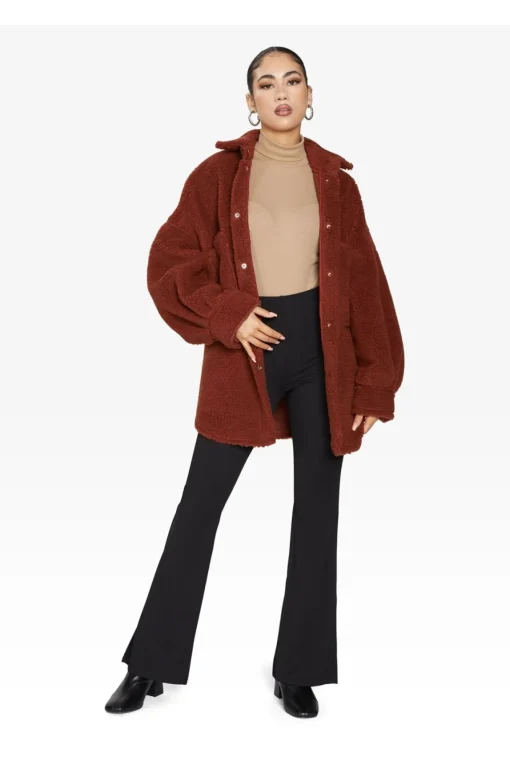 Outerwear^De La Creme Fashions Oversized Patch Pocket Borg Shacket