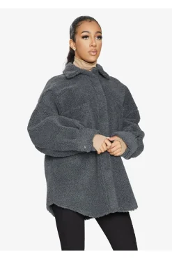 Outerwear^De La Creme Fashions Oversized Patch Pocket Borg Shacket