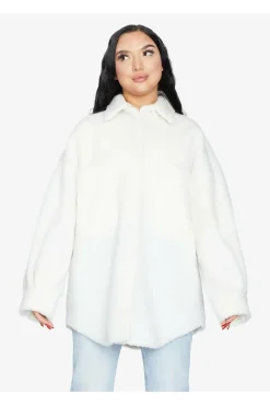 Outerwear^De La Creme Fashions Oversized Patch Pocket Borg Shacket