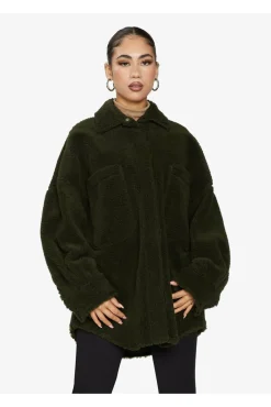 Outerwear^De La Creme Fashions Oversized Patch Pocket Borg Shacket