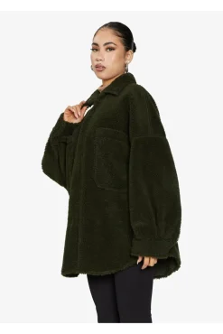 Outerwear^De La Creme Fashions Oversized Patch Pocket Borg Shacket