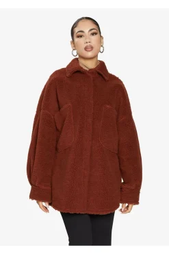 Outerwear^De La Creme Fashions Oversized Patch Pocket Borg Shacket