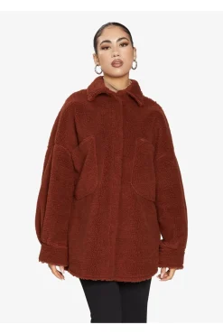 Outerwear^De La Creme Fashions Oversized Patch Pocket Borg Shacket