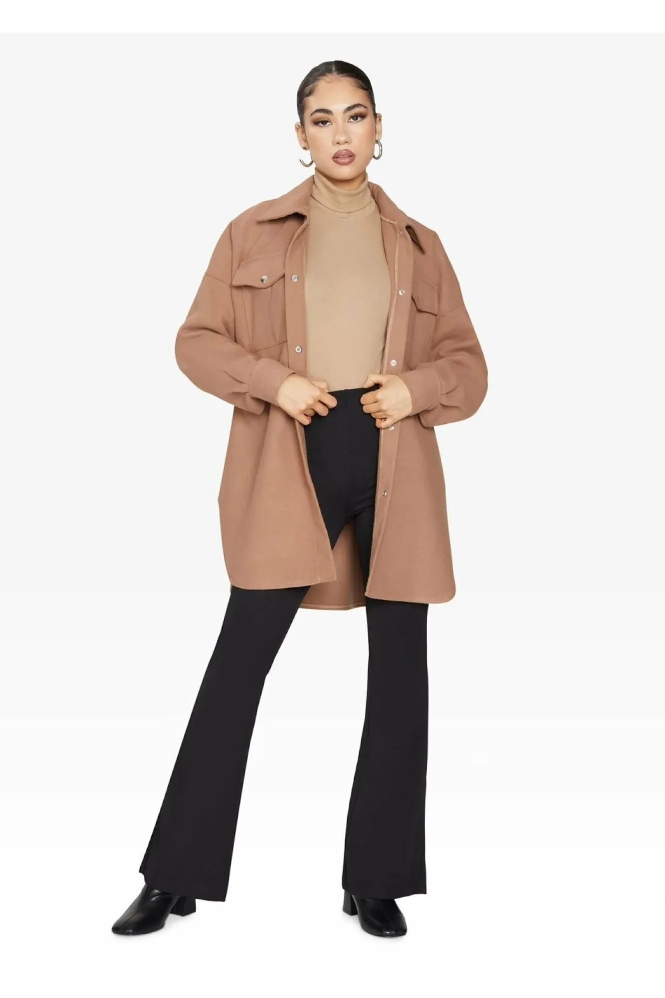 Outerwear^De La Creme Fashions Oversized Stud Button Shacket