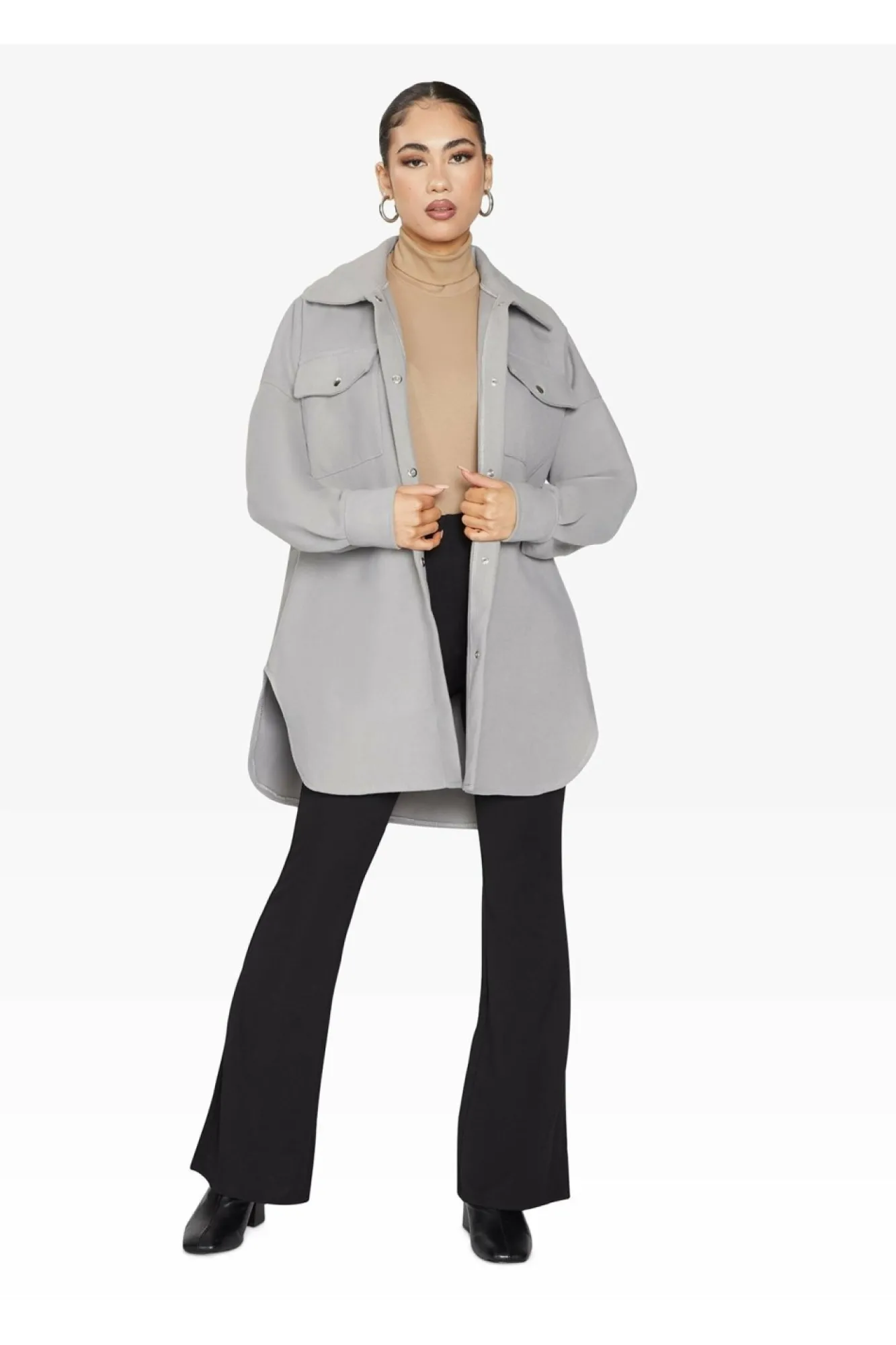 Outerwear^De La Creme Fashions Oversized Stud Button Shacket