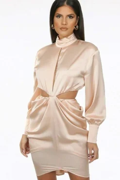 Mini Dresses^De La Creme Fashions Pleated High Neck Cut Out Mini Dress