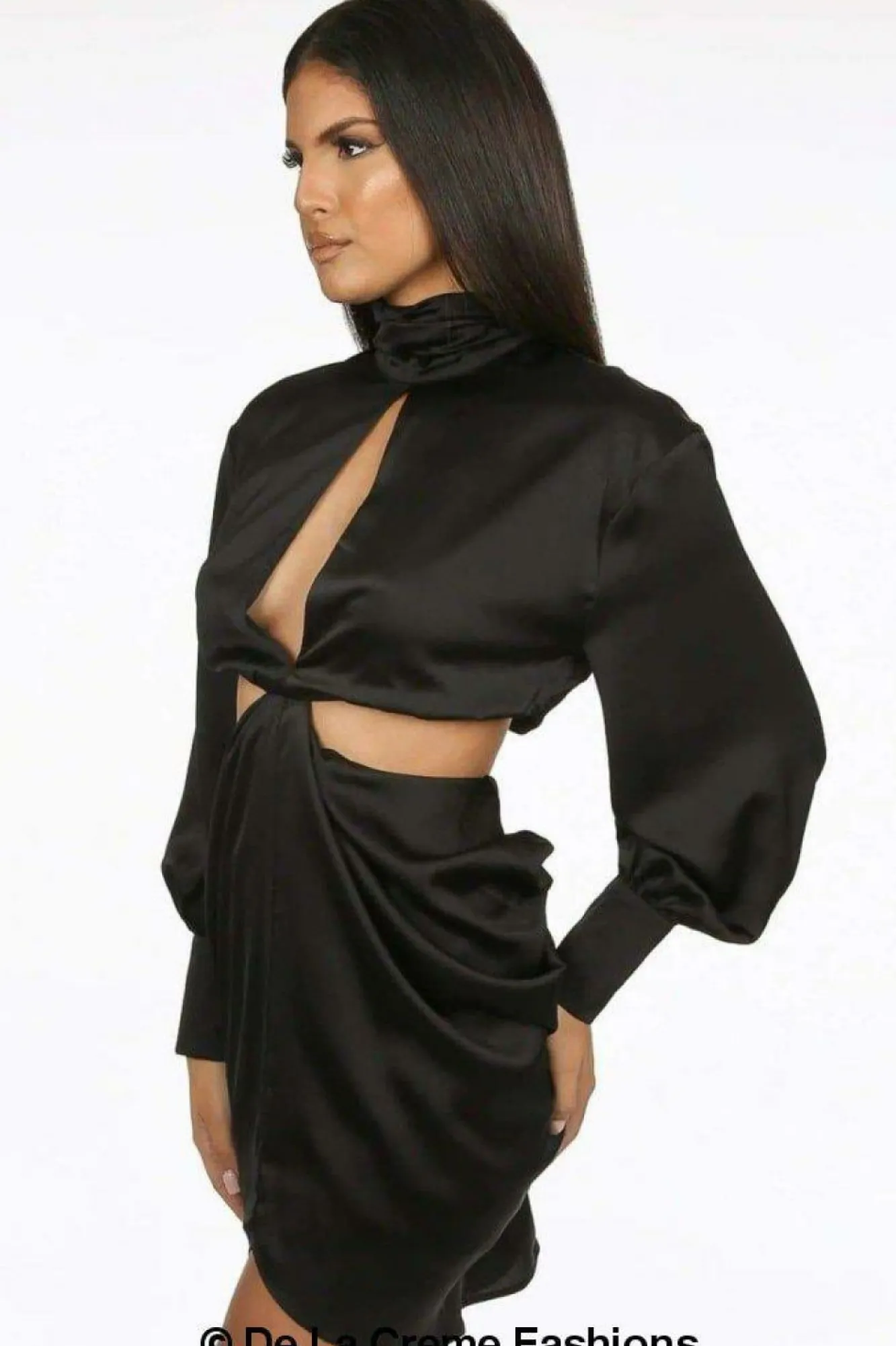 Mini Dresses^De La Creme Fashions Pleated High Neck Cut Out Mini Dress