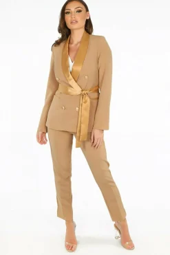 Outerwear^De La Creme Fashions Tailo Belted Blazer With Satin Lapel