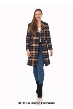 Outerwear^De La Creme Fashions Tartan Check Double Breasted Coat