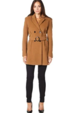 Outerwear^De La Creme Fashions Textured Short Belted Coat Camel