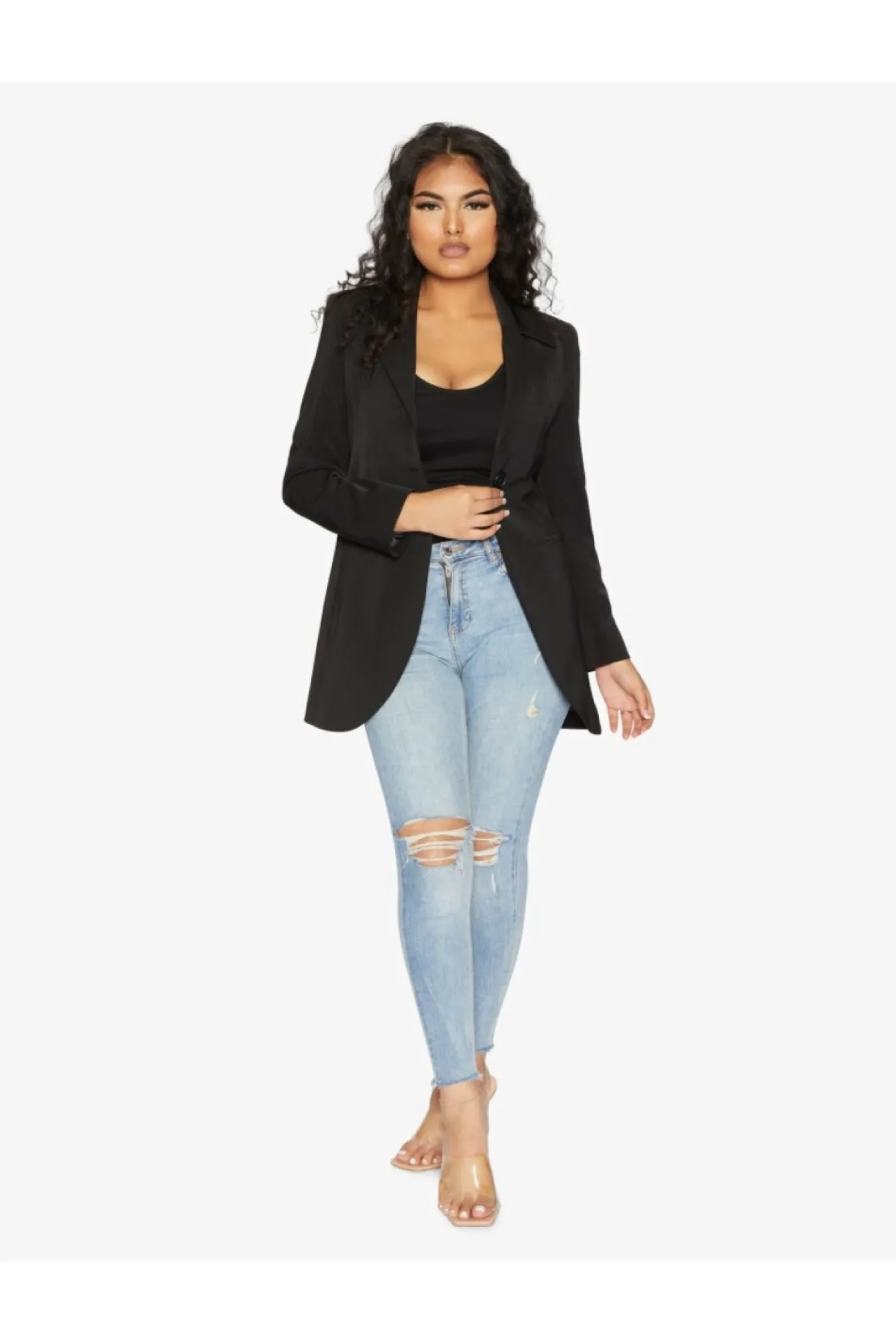 Outerwear^De La Creme Fashions Womens Curved Hem Longline Blazer