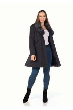 Outerwear^De La Creme Fashions Wool Blend Faux Fur Collar Midi Coat