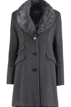 Outerwear^De La Creme Fashions Wool Blend Faux Fur Collar Midi Coat