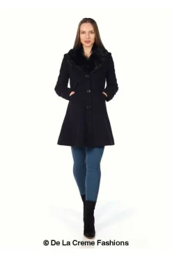 Outerwear^De La Creme Fashions Wool Blend Faux Fur Collar Midi Coat