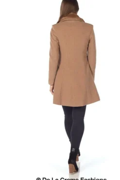 Outerwear^De La Creme Fashions Wool Blend Faux Fur Collar Midi Coat